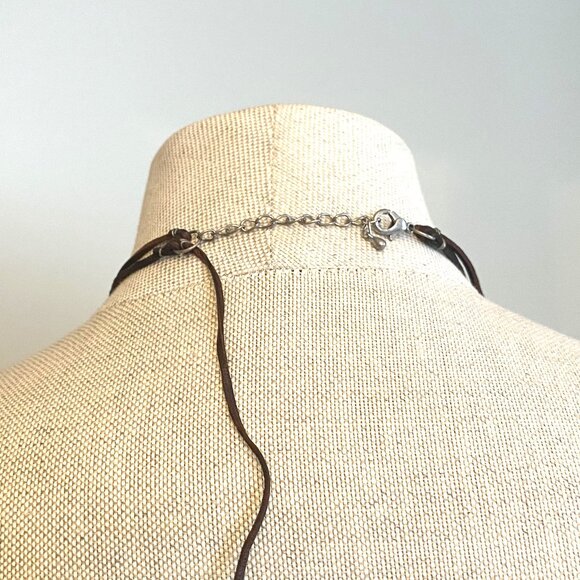 Black Circular Pendant With Inlaid Cubes on a Black Strand Necklace - Picture 5 of 5